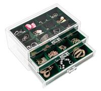 ProCase Earring Holder Organizer Jewelry Box with 3 Drawers, Acrylic Clear Earring Case with Adjustable Velvet Trays for Women - Emerald, 3 Layers