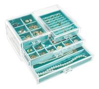 ProCase Earring Holder Organizer Jewelry Box with 3 Drawers, Acrylic Clear Earring Case with Adjustable Velvet Trays for Women - Aqua, 3 Layers, Upgrade, Large