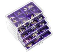 ProCase Earring Holder Organizer Jewelry Box with 5 Drawers, Acrylic Clear Earring Case with Adjustable Velvet Trays for Women - Purple, 5 Layers