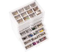 ProCase Earring Holder Organizer Jewelry Box with 8 Drawers, Acrylic Clear Earring Case with Adjustable Velvet Trays for Women - Grey, 8 Layers