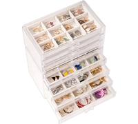 ProCase Earring Holder Organizer Jewelry Box with 8 Drawers, Acrylic Clear Earring Case with Adjustable Velvet Trays for Women - Warmwhite,8 Layers
