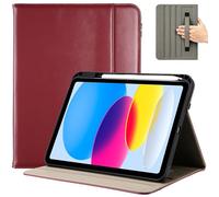 ProCase for iPad A16 11th Generation 11” 2025/iPad 10th Generation 10.9” 2022 with Pencil Holder, iPad 11/10 PU Leather Case Business Stand Cover Smart Folio with Hand Strap Front Pocket -Wine