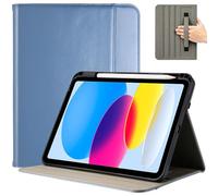 ProCase for iPad A16 11th Generation 11” 2025/iPad 10th Generation 10.9” 2022 with Pencil Holder, iPad 11/10 PU Leather Case Business Stand Cover Smart Folio with Hand Strap Front Pocket -Blue