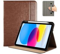 ProCase for iPad A16 11th Generation 11” 2025/iPad 10th Generation 10.9” 2022 with Pencil Holder, iPad 11/10 PU Leather Case Business Stand Cover Smart Folio with Hand Strap Front Pocket -Brown