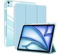 ProCase for iPad Air 13 Inch Case M4/M3/M2(2026/2025/2024) with Pencil Holder, Hybrid Smart Cover iPad 13 Air M4 M3 M2 Case with Clear Transparent Back, Supports Touch ID, Auto Wake/Sleep -SkyBlue