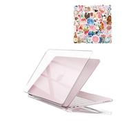 ProCase Hard Shell Case for New MacBook Neo 13 inch 2026 Model A3404, Ultra-Thin Protective Laptop Cover with 50 Pcs Sticker, Crystal Clear & Pink Stickers