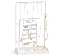 ProCase Jewellery Stand Holder Organiser and Storage, Jewelry Display Stand Tower Rack with Velvet Ring Tray, Rotating Earring Display Hanging, Bracelet Necklace Holder, Gifts for Women Girls -White