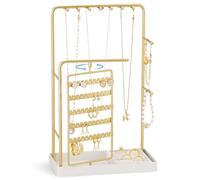ProCase Jewellery Stand Holder Organiser and Storage, Jewelry Display Stand Tower Rack with Velvet Ring Tray, Rotating Earring Display Hanging, Bracelet Necklace Holder, Gifts for Women Girls -Gold