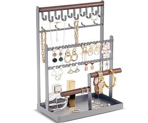 ProCase Jewellery Stand Jewellery Holder for Earrings, Stud Earrings, Chains, Jewellery Organiser Jewellery Stand with 15 Hooks, 40 Holes Earring Holder, Jewellery Storage for Necklaces, Bracelets,