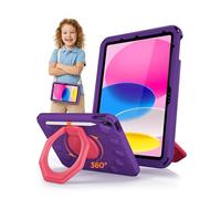 ProCase Kids Case for iPad A16 11th Gen/iPad 10th Gen 10.9 inch/iPad Air 11 inch M4 M3 M2/ Air 5th/ Air 4th, Shockproof Cover with Pencil Holder, Ring Stand Handle, Shoulder Strap -Purple & Pink