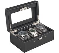 ProCase Lockable Watch Case, 3-Slot Display Storage Box with Glass Lid, Scratch-Free Velvet Lining & Combination Lock, Secure Watch Organizer for Men, Home, Office or Store Display - Black