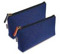 ProCase Pencil Case, Felt Pen Case, Student, Stationery, Zipper Pouch for Pens, Pencils, Highlighters, Gel Pens, Markers, Erasers and Other School Supplies, Pack of 2, Small, Navy, S, Portable