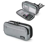 ProCase Pencil Case Pen Bag, Two Layers Big Capacity Pencil Pouch Pen Organizer Durable Stationery Holder for Marker Organization School Supplies Office Storage Desk Organizing -Grey