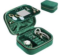 ProCase Plush Velvet Jewelry Boxes, Compact Travel Jewelry Organizer Small Jewellery Box for Women, Zippered Portable Jewelry Storage Case with Mirror for Traveling Daily Use -Emerald