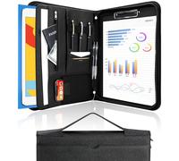 ProCase Portfolio Business Padfolio Folder with Handle and Zipper, Conference Meeting Executive File Legal Document Organizer with Pockets Letter Size A4 Writing Pad Notepad Padfolio -Allblack