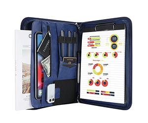 ProCase Portfolio Business Padfolio Folder with Zipper, Conference Meeting Executive File Legal Document Organizer with Pockets Letter Size A4 Writing Pad Notepad Padfolio for Father's Day -Navy