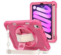 ProCase Rugged Case for iPad Mini 7th(A17 Pro) 2024 / 6th Generation 8.3" 2021, Heavy Duty Shockproof Rugged Cover with Hand Strap 360 Degree Rotatable Kickstand Protective for iPad Mini 8.3 -Magenta