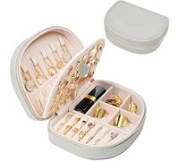 ProCase Travel Jewellery Box Small Organiser for Women Girls, Portable 2 Layer Mini Jewelry Storage Case in PU Leather for Earring Necklace Bracelet Ring Holder Box, Gifts for Women -Silver