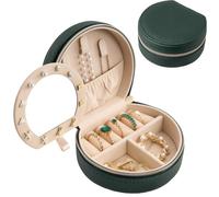 ProCase Travel Size Jewelry Box, Mini Portable Seashell-Shaped Jewelry Case with Mirror, 2 Layer Organizer in PU Leather for Women -Emerald