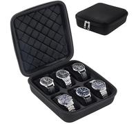ProCase Travel Watch Case, 6 Slots Hard Shell Storage Box for Watch Bracelet Accessories, Zippered Organizer Bag for Women Men -Black