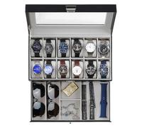 ProCase Watch Box, 12 Slot Watch Case for Men with Drawer, Black | 2-Layer Watches Display Case with Glass Lid, Mens Jewelry Box Storage Holder Organizer, Anniversary Christmas Birthday Gift