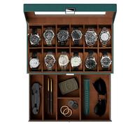 ProCase Watch Box for Men, 12 Slot Mens Watch Case With Drawer, Watch Display Case With Glass Lid, 2-Layer Watch Holder Organizer, Jewelry and Watch Storage Gift for Men Women -12Slot, MidnightGreen