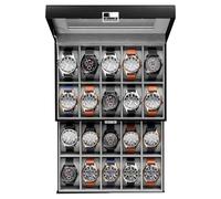ProCase Watch Box for Men, 12 Slot Mens Watch Case With Drawer, Watch Display Case With Glass Lid, 2-Layer Watch Holder Organizer, Jewelry and Watch Storage Gift for Men Women -20Slot, Black