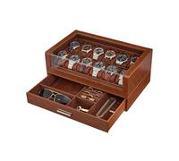 ProCase Watch Box for Men, 12 Slots Watch Display Holder with Clear Acrylic Top, Large Capacity PU Leather Case with Drawer Organizer, Jewelry Storage, Ideal Gift for Men Women -Brown