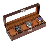 ProCase Watch Box for Men, 6 Slot Watch Display Case Mens Watch Box Organizer, Watch Cases for Men Watch Storage, Watch Holder Organizer with Glass Lid -6 Slot, Brown