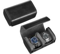 ProCase Watch Travel Case, 2 Slot PU Leather Watch Roll Box for Men, Black | Portable Watch Organizer, Anti-Shift Angled Pillow Track, Scratch Resistant Soft Lining, Ideal Gift for Him/Her