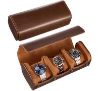 ProCase Watch Travel Case, 3 Slot PU Leather Watch Roll Box for Men, Brown | Portable Watch Organizer, Anti-Shift Angled Pillow Track, Scratch Resistant Soft Lining, Ideal Gift for Him/Her