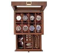 ProCase Wooden Watch Case for Men, 8 Slot Mens Watch Box With Drawer, 2-Layer Watch Display Case, 8 Watch Holder Organizer, Jewelry and Watch Storage Organizer for Men Women -8 Slot, Brown