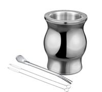 proceat Yerba Mate Cup, Mirror-Polished 8.5 oz Double-Walled Stainless Steel Mate Cup, Yerba Mate Gourd Set Includes 1 Mate Gourd, 1 Bombilla Straw, 2 Cleaning Brushs | (Grey Black)