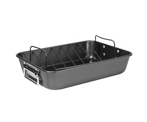 Prochef 15" Roaster with V Rack, Non-Stick Heavy Gauge Roasting Tray, PFAS-Free, Dishwasher Safe, Oven Safe to 230°C - 38.5x27.5x7.5cm Large Roasting Pan, Grey