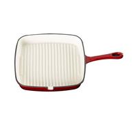 Prochef ' ' 23cm Cast Iron Enamel Grill Pan Square Griddle Skillet in Dark Red | Size: Large Prochef Dark Red Large