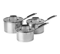 Prochef Stainless Steel 3 Piece Saucepan Set, Mirror-Polished Finish, 16cm/18cm/20cm, Induction Compatible, Tempered Glass Lids, Silicone-Coated Handles