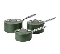 ProChef 3 Piece Ceramic Coated Non Stick Saucepan Set - Ceramic Saucepans with Lids, Induction Hob Compatible, PFAS Free Aluminium Cookware Set, Dishwasher & Oven Safe (Green)