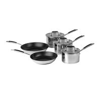 Prochef 5-Piece Pan Set, Stainless Steel, 16/18/20cm Saucepans with Glass Lids, 24/28cm Non-Stick Frying Pans, Silicone Handles, Dishwasher Safe, Induction Compatible