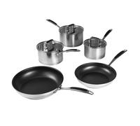 Prochef 5-Piece Pan Set, Stainless Steel, 16/18/20cm Saucepans with Glass Lids, 24/28cm Non-Stick Frying Pans, Silicone Handles, Dishwasher Safe, Induction Compatible