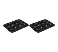 Prochef Everyday Baking KB1038 Non-Stick Premium Coated 12 Cup Bunsheet Tray - 31.5cmx24cmx1.2cm, Black (Pack of 2)