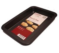 Prochef Medium Non-Stick Carbon Steel Biscuit Oven Tray for Biscuits, Cookies, Flapjacks & Baked Cakes - 32.3cm x 21.7cm x 3.4cm - Black