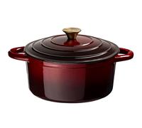 'Prochef' Round Cast Iron Casserole Pan with Lid 21cm Oven-to-Table N/A Dark Red One Size