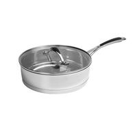Prochef Stainless Steel,Saute Pan Ergonomic Silicone Handle, Glass Lid with Steam Vent, All Hob Compatible, Dishwasher and Oven Safe, 26 x 7.4 cm, Silver