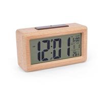 ProChosen Digital Alarm Clock LED Display with Temperature Big LCD Digit Display Larger LCD Backlit Display Snooze Smart Brightness Sensor for Bedroom Home Office and Travel(Beech Wood)