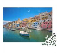 Procida Island,Puzzles Marina Corricella Gemusterte Nachhaltige Puzzles Für Erwachsene Hochwertige Holzspielpuzzles 1000pcs (75x50cm)