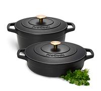 ProCook Black Cast Iron Round Casserole Dish with Self Basting Lid Enamel Coated Induction & Oven Safe Modern Cookware - 24/28 cm, 4.7/3.9 L