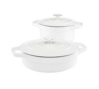 ProCook Cast Iron Dutch Oven Set - 2 Piece, 20cm/24cm, Casserole Dishes with Self Basting Lid - White, Durable Induction Compatible Cookware