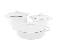 ProCook Cast Iron Dutch Oven Set - 3 Piece, 20x24x28 cm, 2.7/4.8/4 L, Casserole Dishes with Self Basting Lid - White, Durable Induction Compatible Cookware