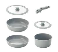 ProCook Designpro Aluminium Ceramic Stackable Cookware Set - 3 Piece, 20cm/26cm, Durable Non Stick Pots - Grey, Induction Compatible Cooking Pans