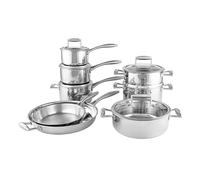 ProCook Elite Tri Ply Uncoated Cookware Set - 8 Pcs Stainless Steel Cooking Pans with Casserole and 20cm Steamer Insert - Easy Clean and Oven Safe
